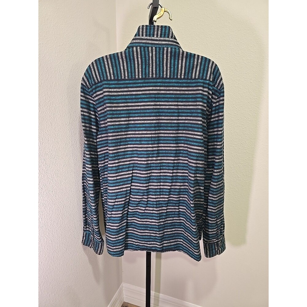 Levis Linen Blend Denim Shirt Mens XXL Striped Blue Western Cowboy Rodeo Ranch - Picture 4 of 7
